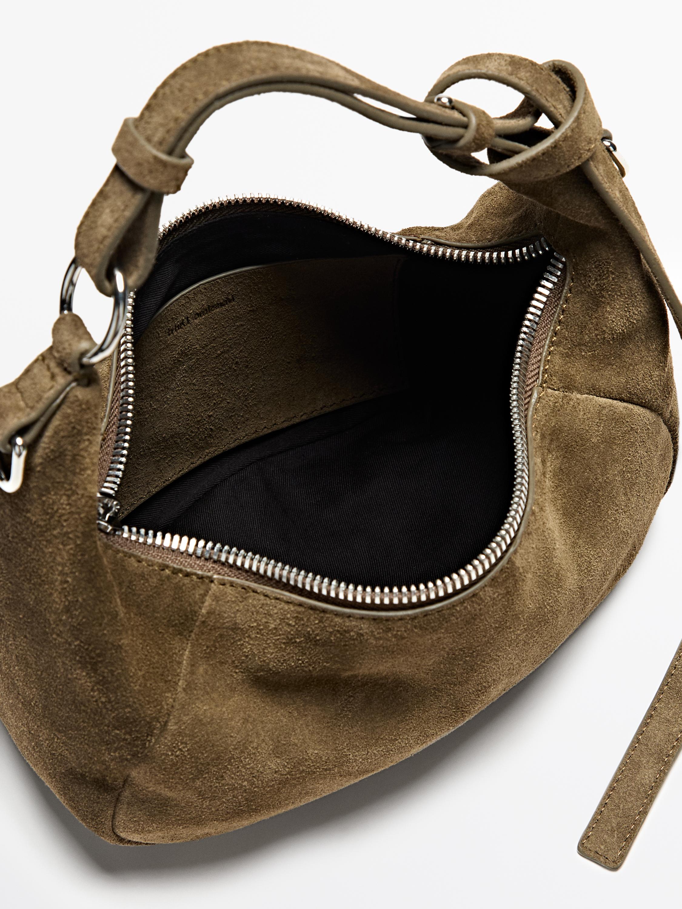 Split leather bag with metal buckle